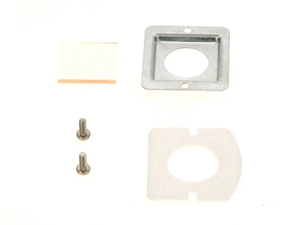 BOSCH Schauglas mit einem metallenen Rahmen, einem kreisförmigen Ausschnitt in der Mitte, zwei Schrauben und einem zusätzlichen transparenten Element.